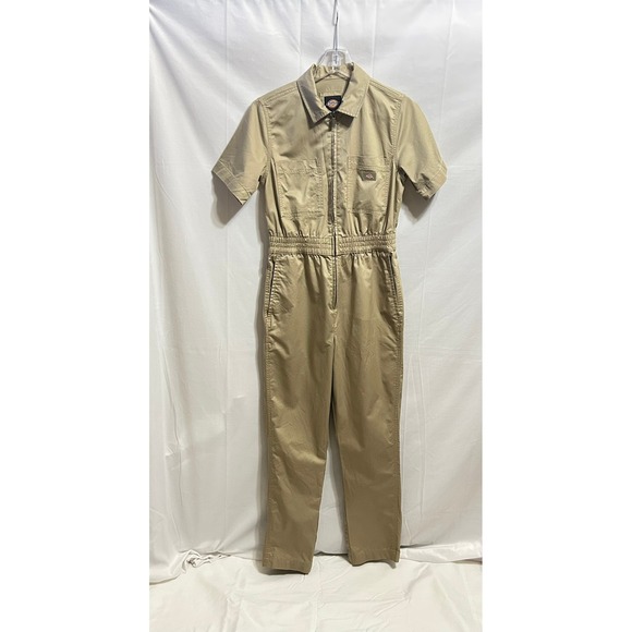 Dickies Unisex Khaki Tan Short Sleeve Zip Front Utility Coveralls Jumpsuit Small - Picture 3 of 16